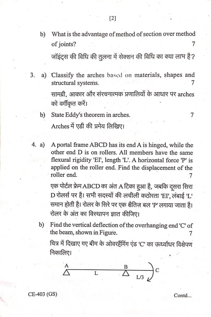 RGPV Previous/Old Year Question Paper (CE-403 ) Structural Analysis-I ...